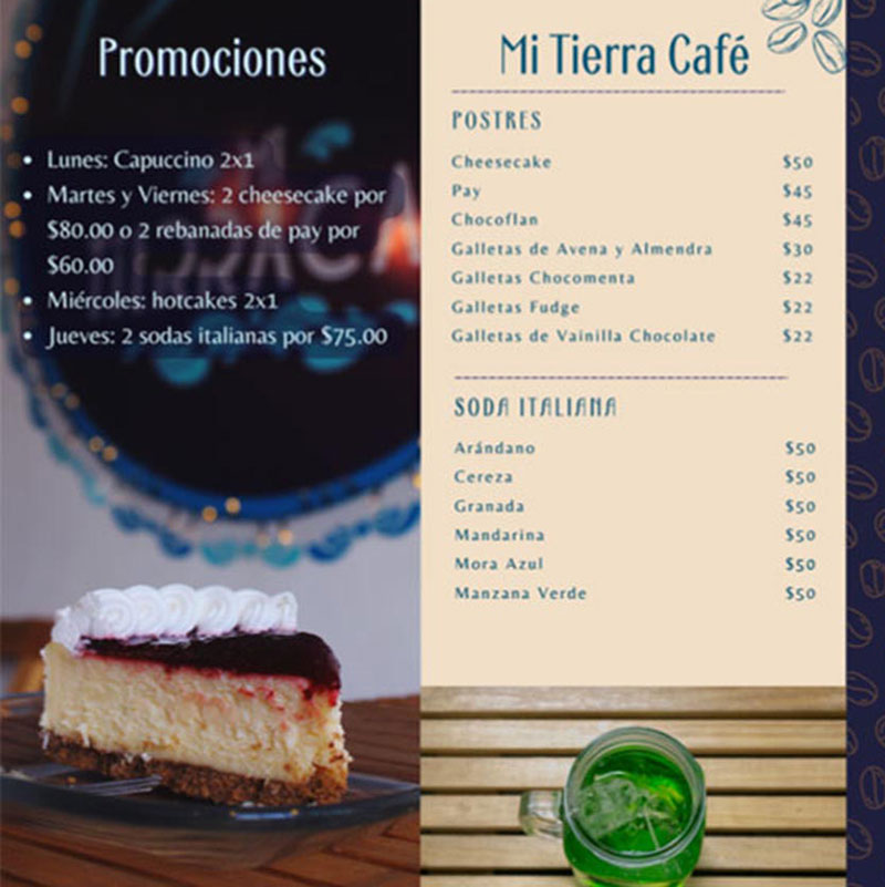 Menú Cafetería